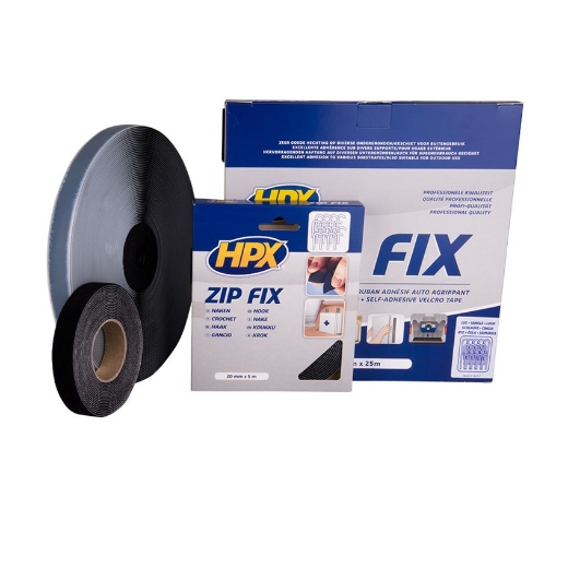 Afbeeldingen van HPX Zip fix klittenband (haak) - zwart 20mm x 5m - Z2005H