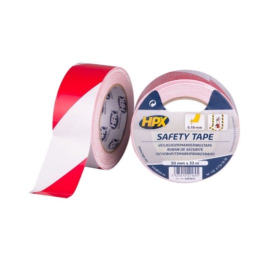 Afbeeldingen van HPX Zelfklevende markeringstape - wit/rood 50mm x 33m - RW5033