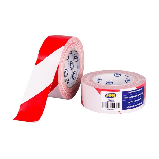 HPX Safety textile tape - wit/rood 48mm x 25m - RS4825