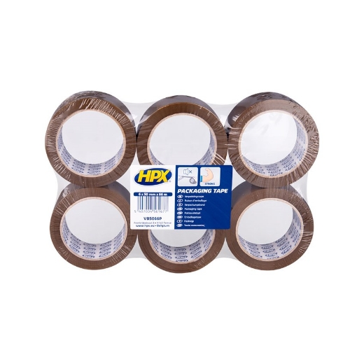 Afbeeldingen van HPX Verpakkingstape flatpack 6 rollen - bruin 50mm x 66m - VB5066P