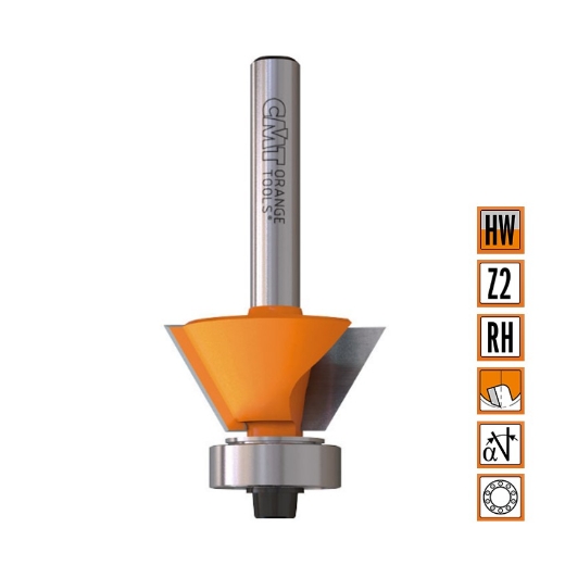 Afbeeldingen van CMT Uitloopfrees met geleidelager D=27x9mm 30° L=55mm S=6mm Z2 HW - 709.260.11