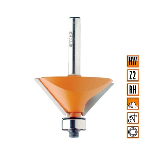 Afbeeldingen van CMT Uitloopfrees met geleidelager D=27x5.5mm 45° L=51.5mm S=6mm Z2 HW - 710.260.11