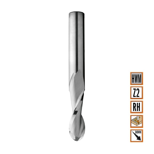 Afbeeldingen van CMT Spiraalfrees met bolle kop D=12x35mm L=80mm S=12mm Z2 HWM - 199.120.11