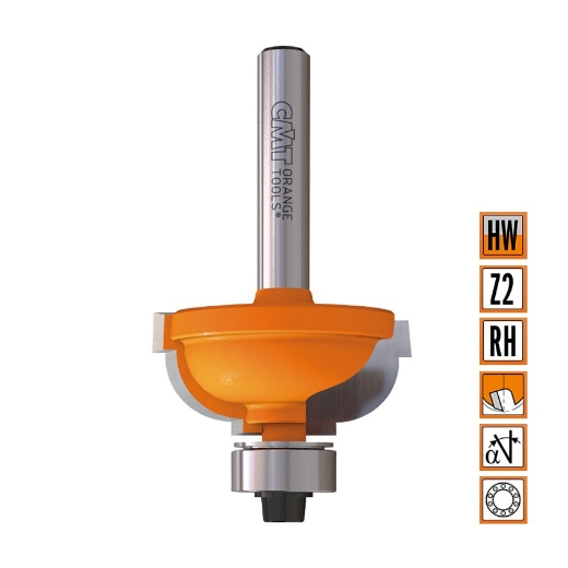 Afbeeldingen van CMT Bolle radiusfrees met kogellager D=31.7x14.3mm R=8 L=55mm S=8mm Z2 HW - 964.080.11