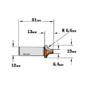 Afbeeldingen van CMT Klassieke profielfrees D=19x13mm R=6.4 L=51mm S=12mm Z2 HW - 965.903.11