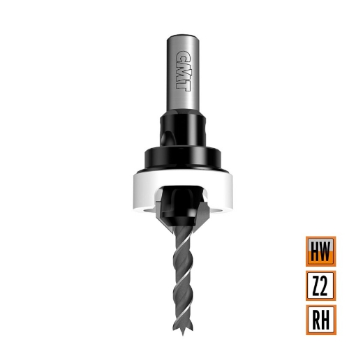Afbeeldingen van CMT Verzinker met diepte instelling D=12mm d=4mm S=8mm Z2 RH HW - 521.412.11A