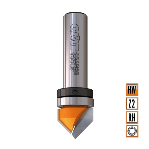 Afbeeldingen van CMT V-groef frees 90° met kogellager D=16x12.7mm 90° L=52.8mm S=8mm Z2 HW - 915.160.11B