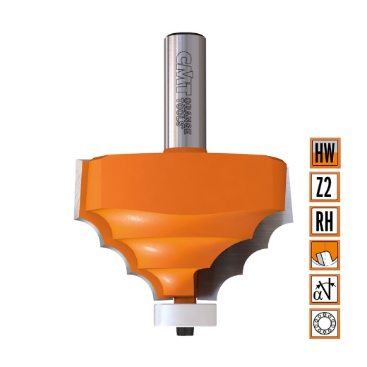 Afbeeldingen van CMT Kwart oprond frees met Delrin kogellager D=66.7x41.3mm R=8 L=90mm S=12mm Z2 HW - 980.521.11