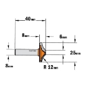 Afbeeldingen van CMT Horizontale bossingfrees zonder kopse lager D=25x8mm R=12 L=40mm S=8mm Z2 HW - 970.101.11