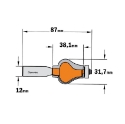 Afbeeldingen van CMT Tafelkant- en handvatfrees D=31.7x38.1mm R=25.4 L=87mm S=12mm Z2 HW - 956.702.11