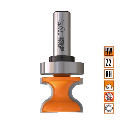 Afbeeldingen van CMT HW vensterbankfrees met geleidelager op de schacht D=31.7x25.4mm R=9.5 L=73mm S=12mm Z2 HW - 955.804.11B