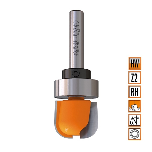 Afbeeldingen van CMT Houten vaatwerk frees met kogellager D=19x16mm R=6.4 L=54mm S=6mm Z2 HW - 751.002.11B