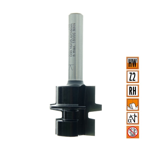 Afbeeldingen van CMT Trapezium verlijmfrees D=30x25mm L=65mm S=8mm Z2 HW - 900.006.11