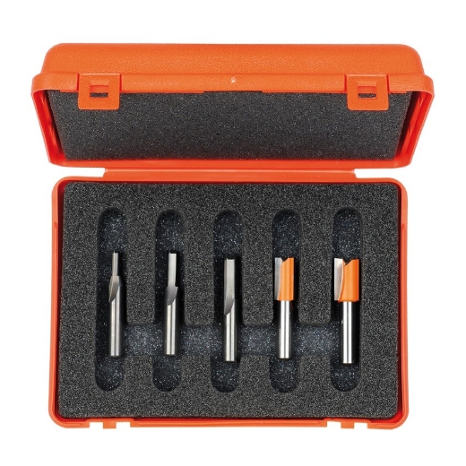 Afbeeldingen van CMT 5-delige frezenset in pvc kistje S=8mm HW - 900.005.01