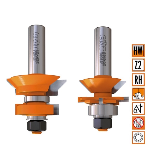 Afbeeldingen van CMT Frezenset voor tand- en groefverbinding met een V-groef D=44.4mm L=75.5-L=78.5mm S=12mm Z2 HW - 955.506.11
