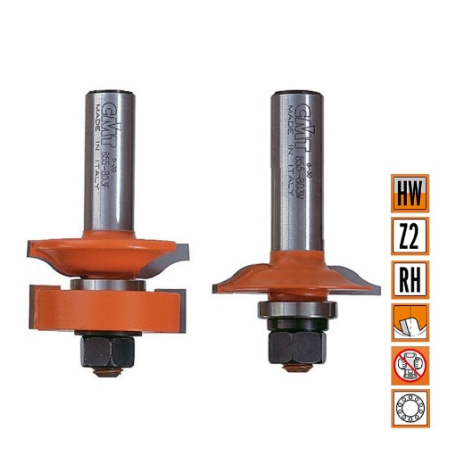 Afbeeldingen van CMT Glaspaneelset 2-delig. (zonder groeffrees D=54 I=3mm) D=41.2x25.4mm R=8 L=77/68mm S=12mm Z2 HW - 955.803.11MF