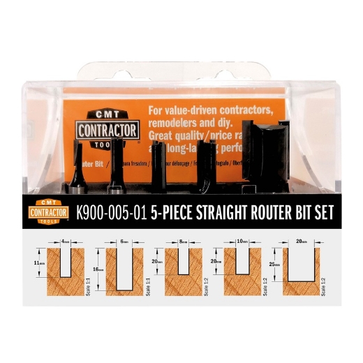 Afbeeldingen van CMT Set van 5 frezen Contractor in pvc kistje S=8mm HW - K900-005-01