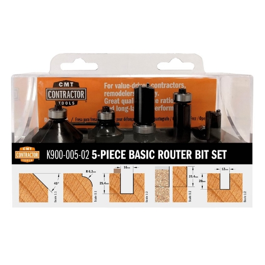 Afbeeldingen van CMT Set van 5 frezen Contractor in pvc kistje S=8mm HW - K900-005-02