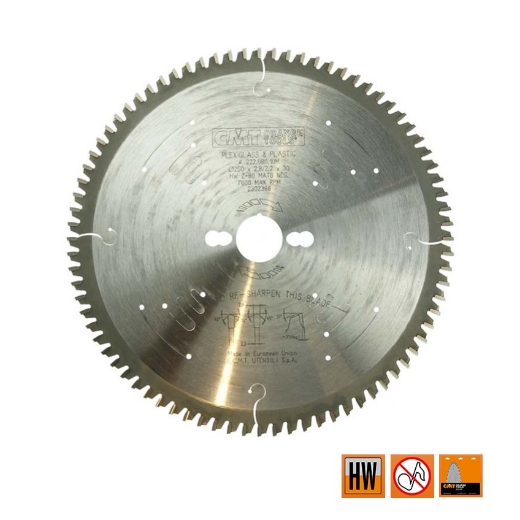 Afbeeldingen van CMT Speciaalzaag voor plexiglas en kunststof 250x30x2.8mm Z80 HW - 222.080.10M