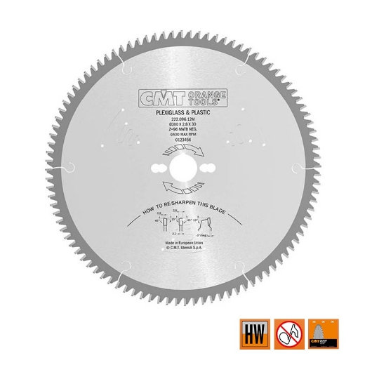 Afbeeldingen van CMT Speciaalzaag voor plexiglas en kunststof 300x30x2.8mm Z96 HW - 222.096.12M