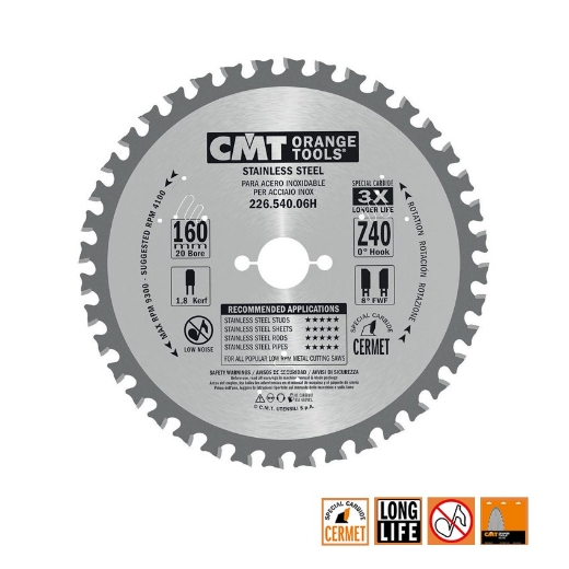 CMT Hard metaal zaagblad voor roestvast staal 160x20x1.8mm Z40 HW - 226.540.06H