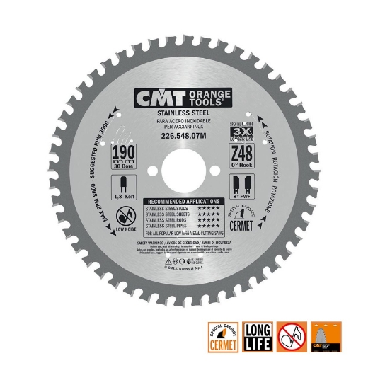 Afbeeldingen van CMT Hard metaal zaagblad voor roestvast staal 190x30x1.8mm Z48 HW - 226.548.07M