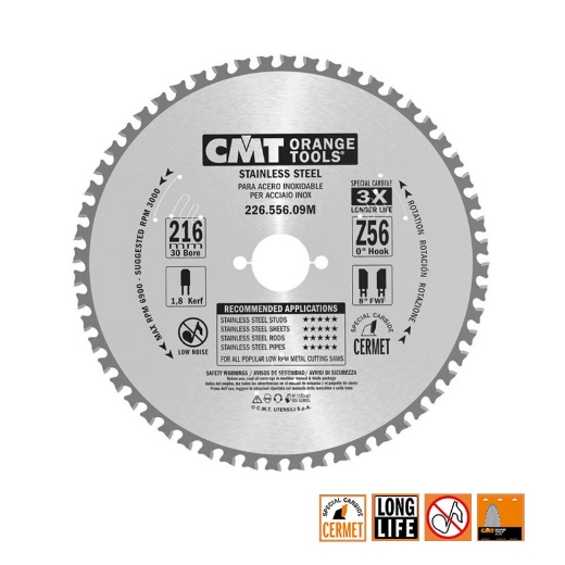 CMT Hard metaal zaagblad voor roestvast staal 216x30x1.8mm Z56 HW - 226.556.09M