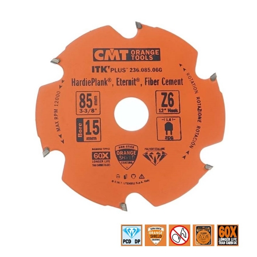 Afbeeldingen van CMT Diamantzaagblad voor sidings, cementvezel & gipsplaat 85x15x1.8mm Z6 DP - 236.085.06G