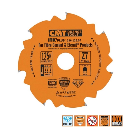 Afbeeldingen van CMT Diamantzaagblad voor sidings, cementvezel & gipsplaat 125x22.23x2mm Z7 DP - 236.125.07