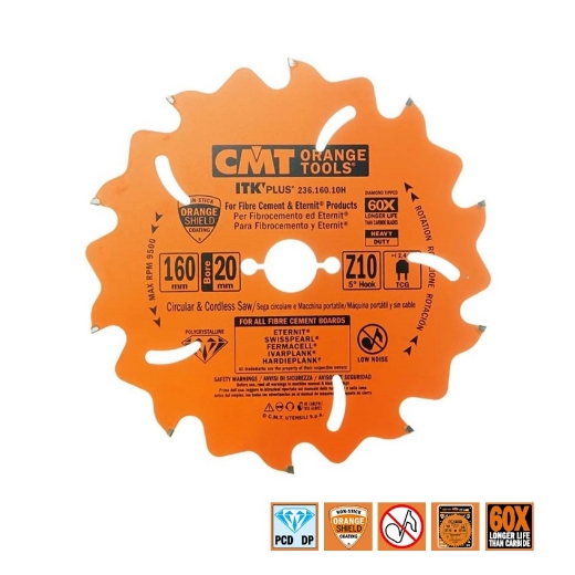 Afbeeldingen van CMT Diamantzaagblad voor sidings, cementvezel & gipsplaat 160x20x2.4mm Z10 DP - 236.160.10H