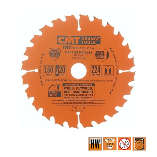 Afbeeldingen van CMT Dunne schulp-en afkortzaag voor massief hout & multiplex 150x20(+16)x1.5mm Z24 HW - 271.150.24H