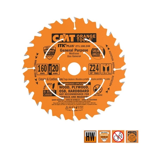 Afbeeldingen van CMT Dunne schulp-en afkortzaag voor massief hout & multiplex 160x20(+16)x1.8mm Z24 HW - 271.160.24H