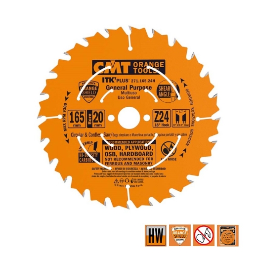 Afbeeldingen van CMT Dunne schulp-en afkortzaag voor massief hout & multiplex 165x20(+15.87)x1.7mm Z24 HW - 271.165.24H