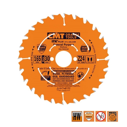 Afbeeldingen van CMT Dunne schulp-en afkortzaag voor massief hout & multiplex 165x30x1.7mm Z24 HW - 271.165.24M