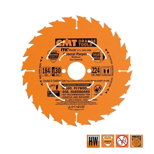 Afbeeldingen van CMT Dunne schulp-en afkortzaag voor massief hout & multiplex 184x30x1.7mm Z24 HW - 271.184.24M