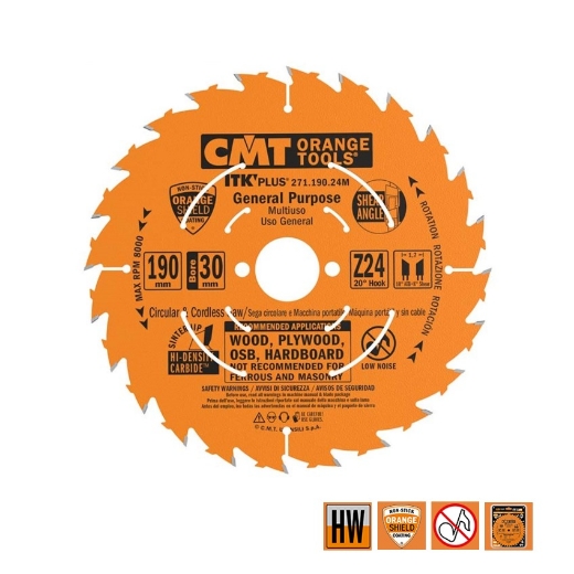 Afbeeldingen van CMT Dunne schulp-en afkortzaag voor massief hout & multiplex 190x30(+20 +16)x1.7mm Z24 HW - 271.190.24M
