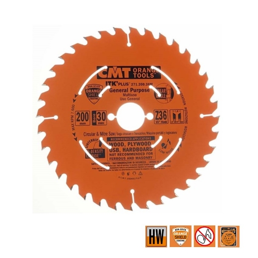 Afbeeldingen van CMT Dunne schulp-en afkortzaag voor massief hout & multiplex 200x30x1.8mm Z36 HW - 271.200.36M