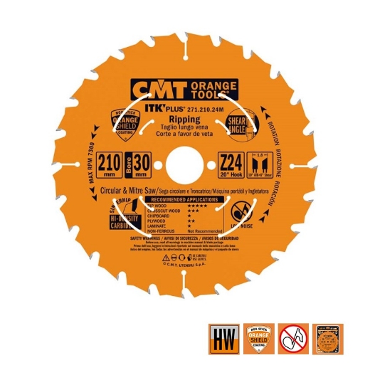 Afbeeldingen van CMT Dunne schulp-en afkortzaag voor massief hout & multiplex 210x30(+25)x2.4mm Z24 HW - 271.210.24M