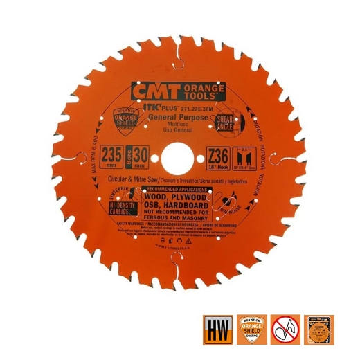 Afbeeldingen van CMT Dunne schulp-en afkortzaag voor massief hout & multiplex 235x30(+25)x2.4mm Z36 HW - 271.235.36M