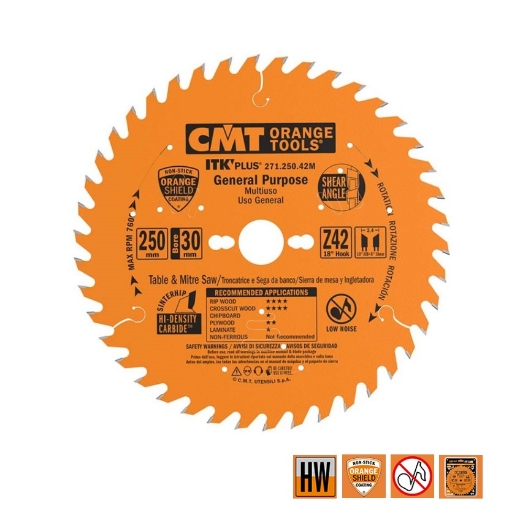 Afbeeldingen van CMT Dunne schulp-en afkortzaag voor massief hout & multiplex 250x30x2.4mm Z42 HW - 271.250.42M