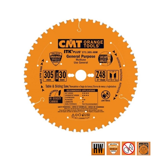 Afbeeldingen van CMT Dunne schulp-en afkortzaag voor massief hout & multiplex 305x30x2.6mm Z48 HW - 271.305.48M