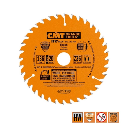 Afbeeldingen van CMT Dun universeel zaagblad voor massief hout & multiplex 136x20(+10)x1.5mm Z36 HW - 272.136.36H