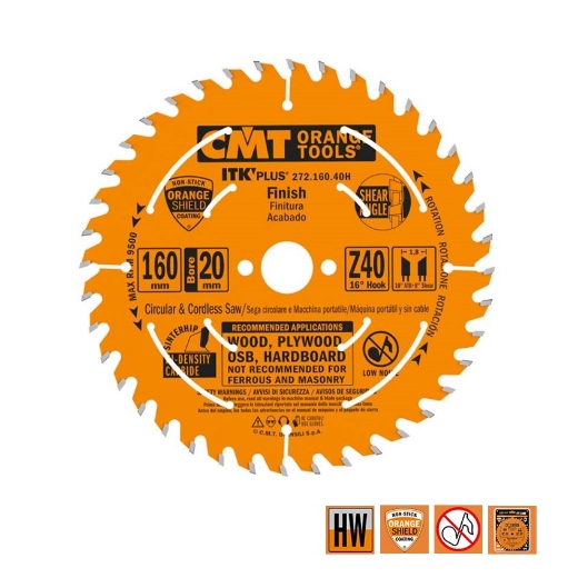 Afbeeldingen van CMT Dun universeel zaagblad voor massief hout & multiplex 160x20(+16)x1.8mm Z40 HW - 272.160.40H