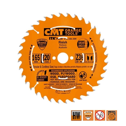 Afbeeldingen van CMT Dun universeel zaagblad voor massief hout & multiplex 165x20(+15.87)x1.7mm Z36 HW - 272.165.36H