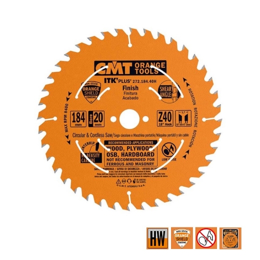Afbeeldingen van CMT Dun universeel zaagblad voor massief hout & multiplex 184x20(+16 +15.87)x1.7mm Z40 HW - 272.184.40H