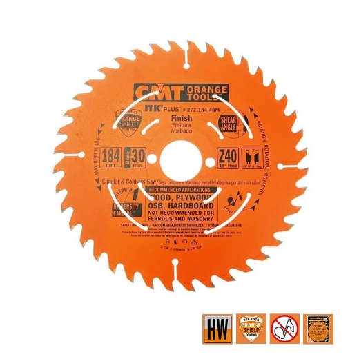 Afbeeldingen van CMT Dun universeel zaagblad voor massief hout & multiplex 184x30x1.7mm Z40 HW - 272.184.40M