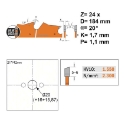 Afbeeldingen van CMT Dunne schulp-en afkortzaag voor massief hout & multiplex 184x20(+16 +15.87)x1.7mm Z24 HW - 271.184.24H
