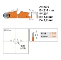 Afbeeldingen van CMT Dunne schulp-en afkortzaag voor massief hout & multiplex 210x30(+25)x2.4mm Z24 HW - 271.210.24M