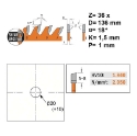 Afbeeldingen van CMT Dun universeel zaagblad voor massief hout & multiplex 136x20(+10)x1.5mm Z36 HW - 272.136.36H