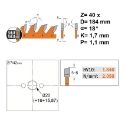 Afbeeldingen van CMT Dun universeel zaagblad voor massief hout & multiplex 184x20(+16 +15.87)x1.7mm Z40 HW - 272.184.40H